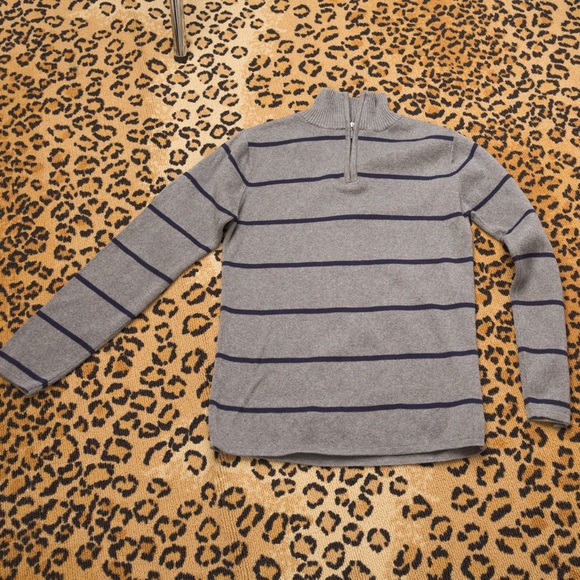 AMX preppy 1/4 zip cotton 1/4 zip sweater striped gray & navy size Large 14-16 - Picture 3 of 6